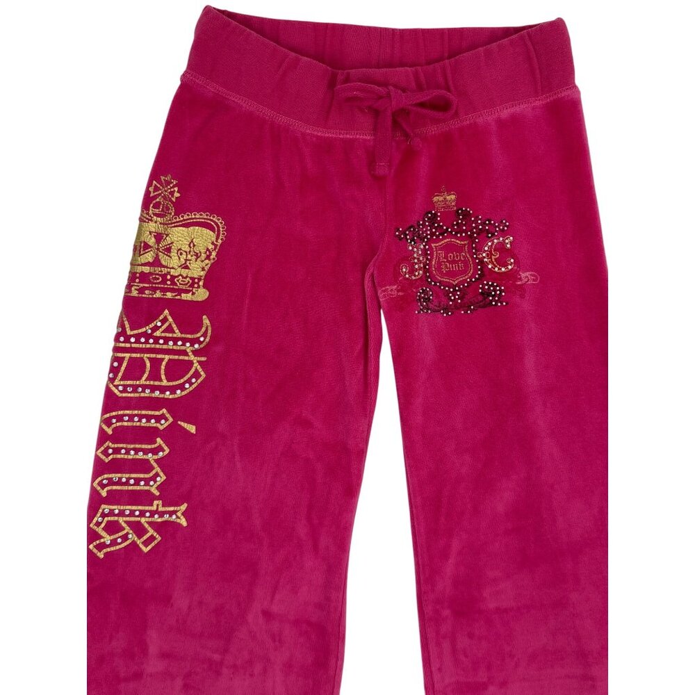 Vtg Y2K Juicy Couture Pink Velour Rhinestone Track Pants | Barbiecore McBling S - Picture 3 of 16